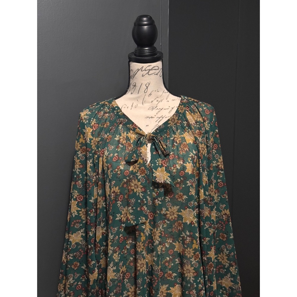 Torrid Floral Blouse Green Brown Gold Tie Front Plus Size Bohemian Top